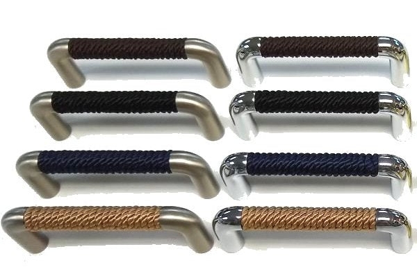 Drawer Pull Braided Navy Natural Rope Satin Nickel Nautical Hardware