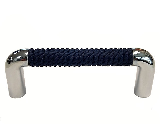Drawer Pull Braided Navy White Rope Polished Chrome Coastal Hardware