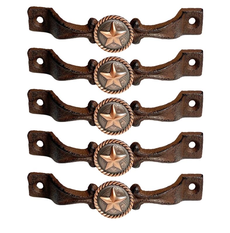 Drawer Pull Braided Rope Detail Star Concho Antique Bronze Finish