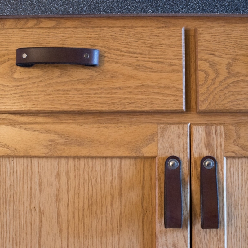 Drawer Pull: Leather Loop Drawer Hardware with a Pebbled Texture.