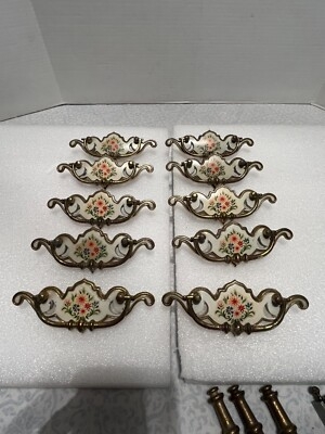 Drawer Pull Porcelain Blue Floral Bale Handle French Style