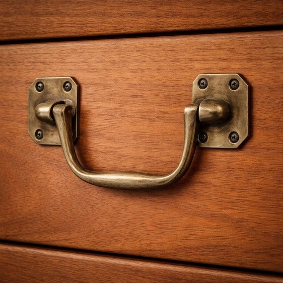 Drawer Pull Rosette Backplate Trapezoid Bail Antique Brass Hardware