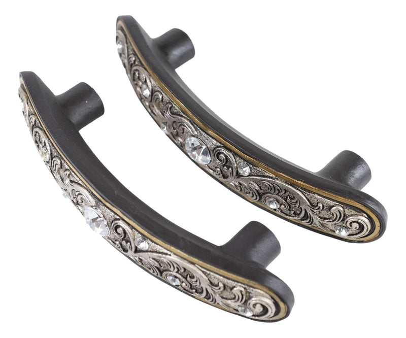 Drawer Pull Vintage Floral Filigree Rhinestone Silver