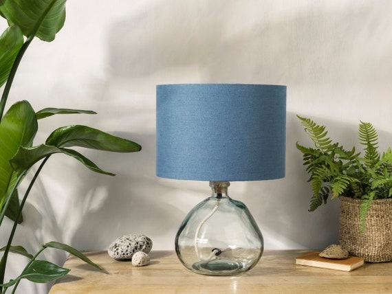 Dusty Blue Linen-Like Drum Lampshade, Matte Finish