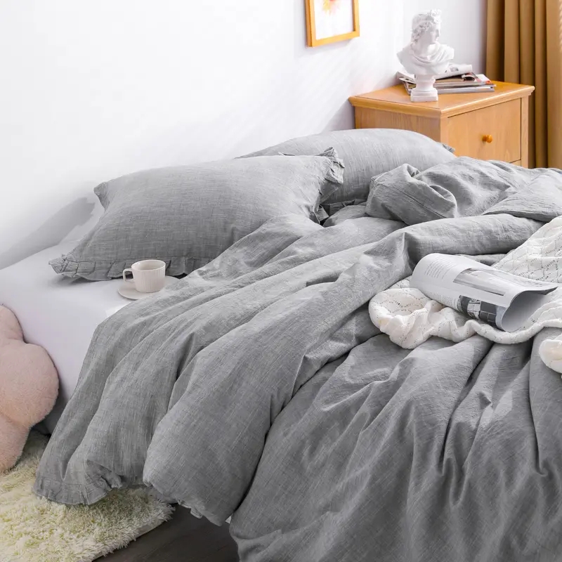 Dusty Pink Linen-Like Duvet Cover Set With Button Detail Shams.