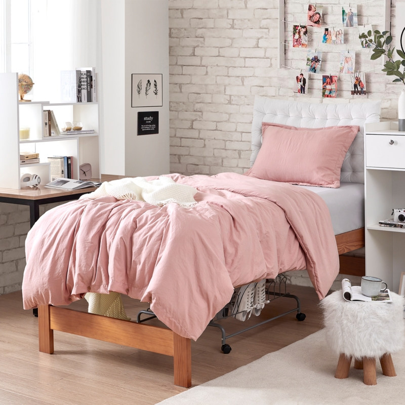 Dusty Pink Shaggy Plush Comforter Set, High Loft Contemporary Style.