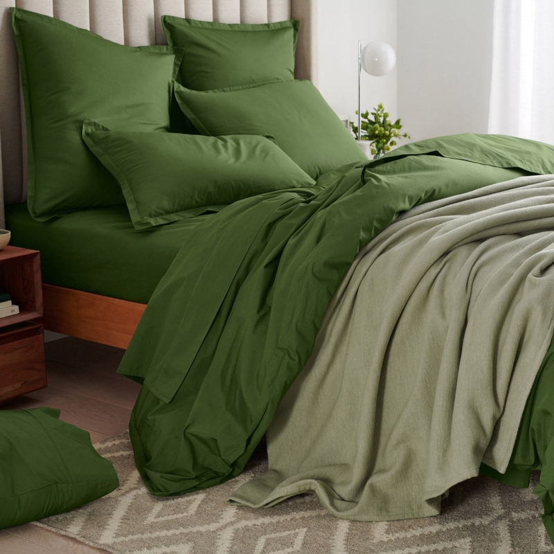 Duvet Cover Forest Green Organic Percale Crisp Texture