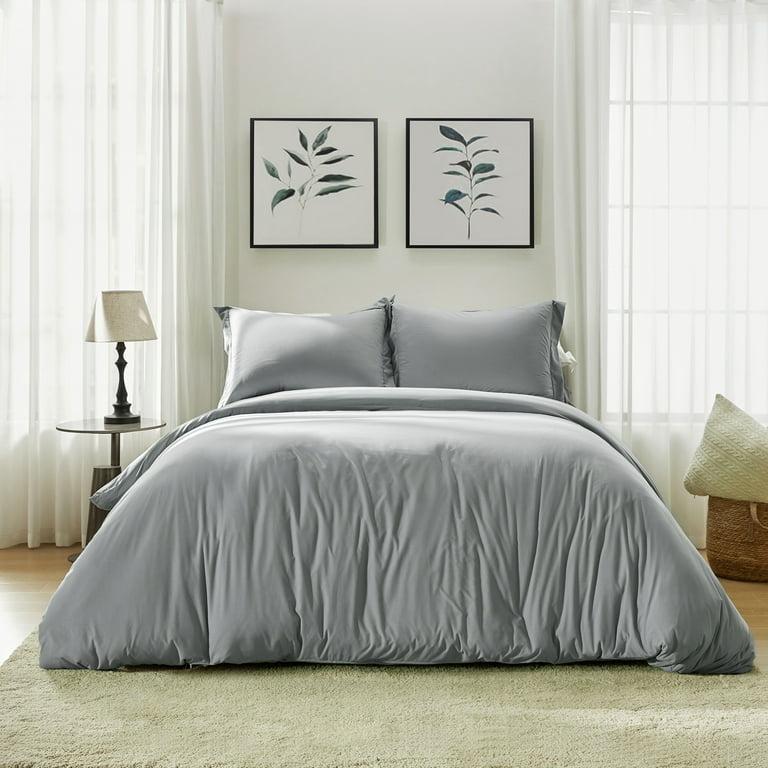 Duvet Cover Gray Fine Weave Detail with Corner Tie Function