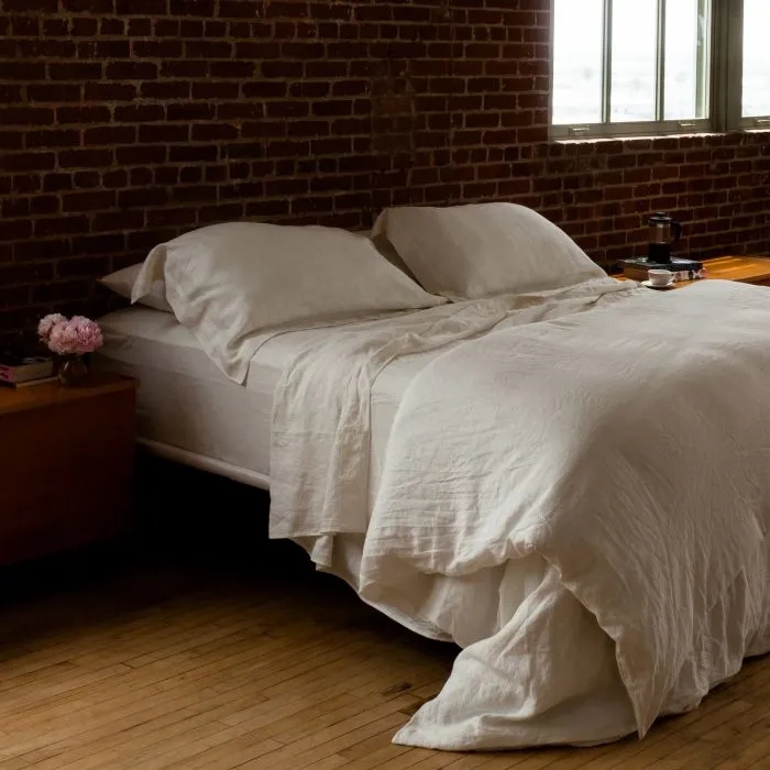 Duvet Cover Ivory Linen Like Wrinkled Texture Organic Modern