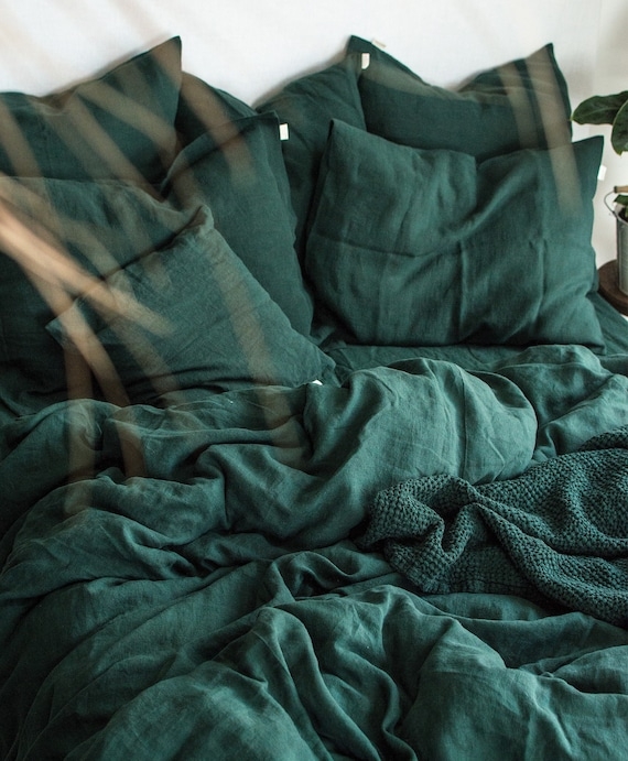 Duvet Cover Jungle Green Linen Texture Matte Saturated Hue