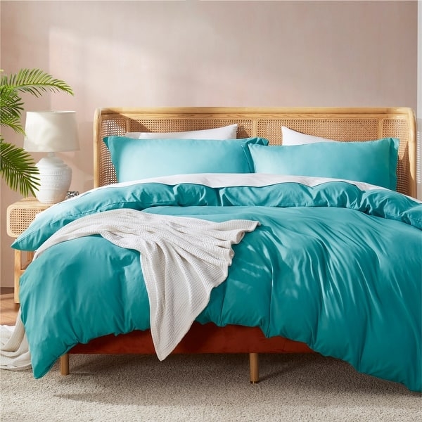 Duvet Cover Microfiber White Smooth Texture Button Closure Scandi Style