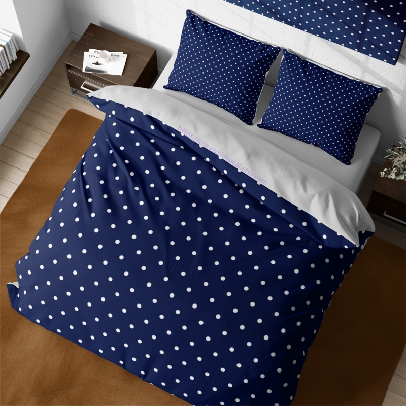 Duvet Cover Navy Monochrome Palette Whimsical Cotton Bedding