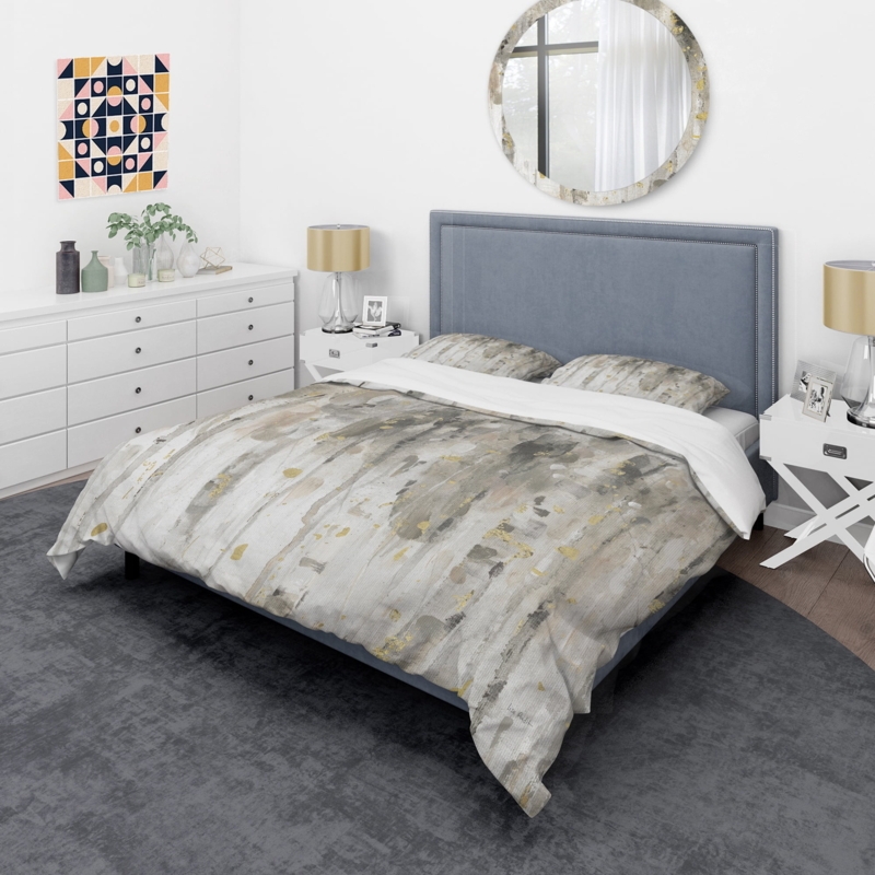 Duvet Cover Set Abstract Forest Print Minimalist Nature Motif Grey
