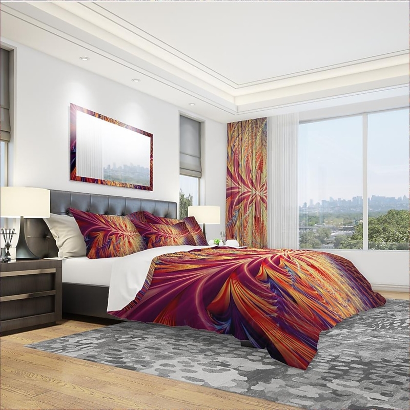 Duvet Cover Set: Abstract Geometric Print, Teal and Ochre Contemporary.