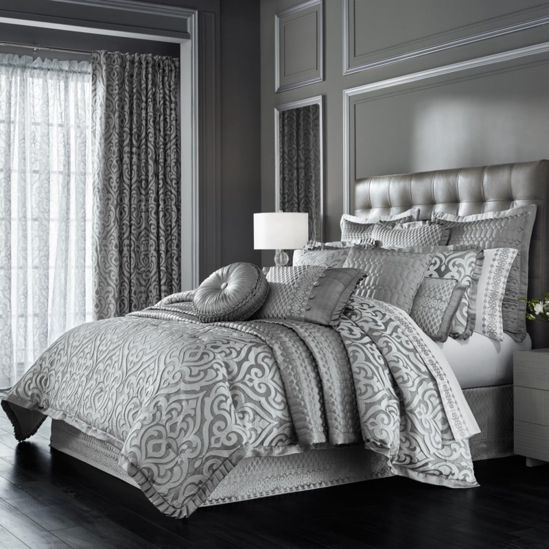 Duvet Cover Set Antique Silver Damask Jacquard Woven Bedding