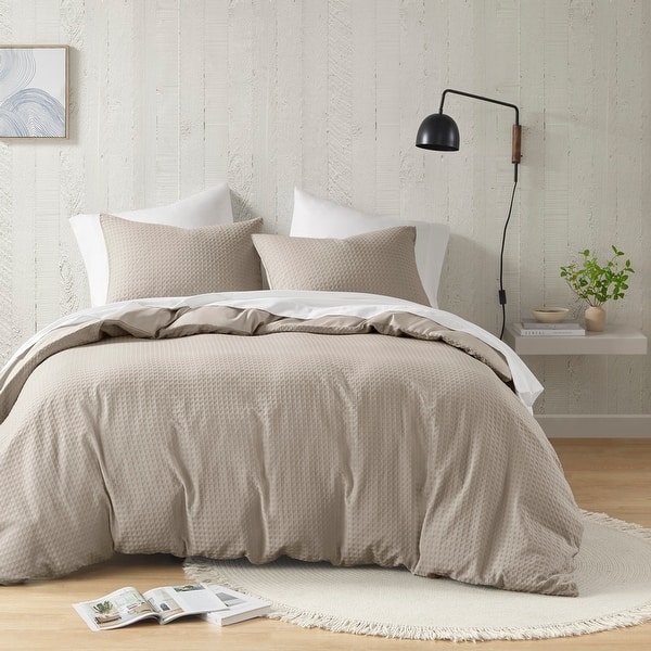 Duvet Cover Set Beige Waffle Weave Tactile Boho Bedding