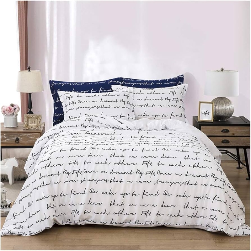 Duvet Cover Set Black Cursive Typography Print Modern Monochrome