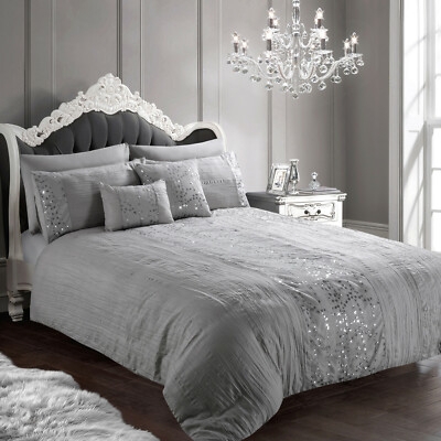 Duvet Cover Set Blush Pink Crinkle Fabric Sequin Panel Glam Bedding