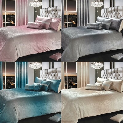 Duvet Cover Set Blush Pink Grey Two-Tone Crushed Velvet Plush