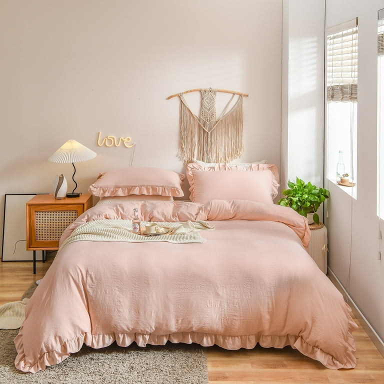 Duvet Cover Set: Boho Ruffled with Fringe Trim and Tiered Layers