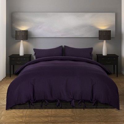 Duvet Cover Set Bow Tie Closure Ribbon Ties Solid Romantic Charming Moody