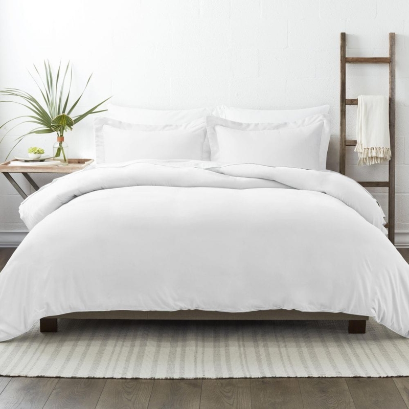 Duvet Cover Set Bright White Finish Minimalist Wood Pairing Crisp