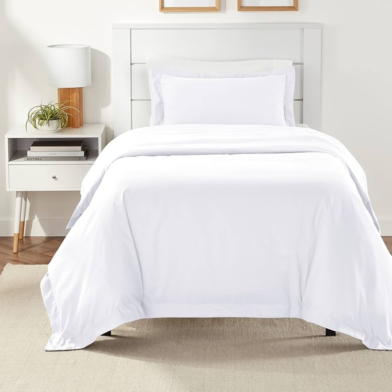 Duvet Cover Set, Bright White, Lightweight Microfiber-like, Clean Hotel Style Duvet Cover
