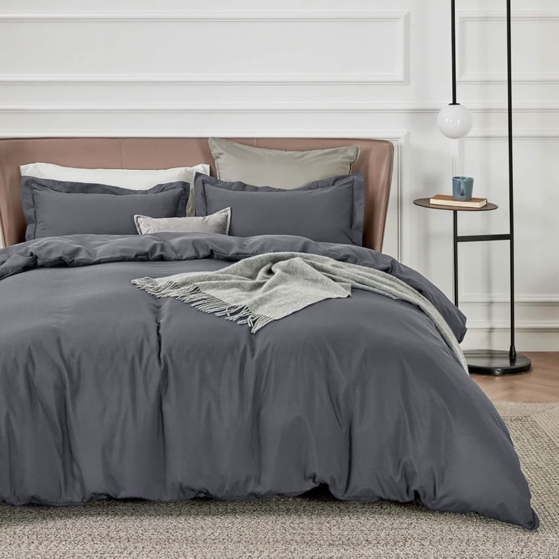Duvet Cover Set, Brushed Fabric, Layered Neutral Palette, Waffle Knit Accent