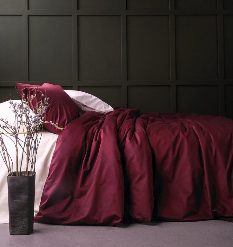 Duvet Cover Set, Burgundy Wine Cotton Sateen, Rich Luxury Bed Linens.
