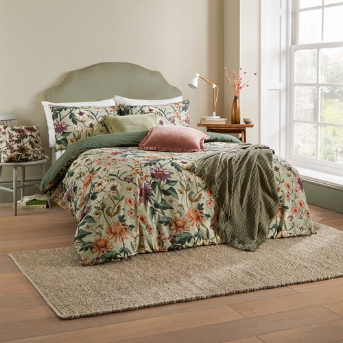 Duvet Cover Set Celadon Green Vibrant Botanical Print Cottagecore