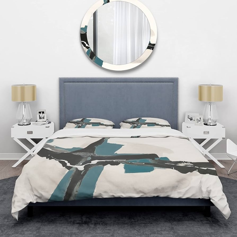 Duvet Cover Set Cerulean Blue Watercolor Abstract Print Vibrant