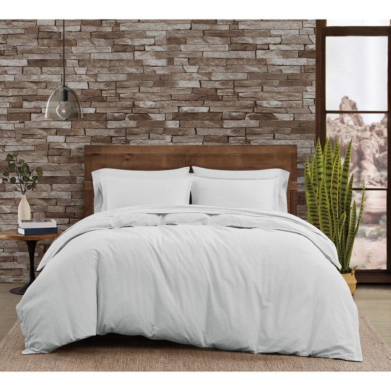 Duvet Cover Set Charcoal Blue Linen Blend Slub Weave Earthy