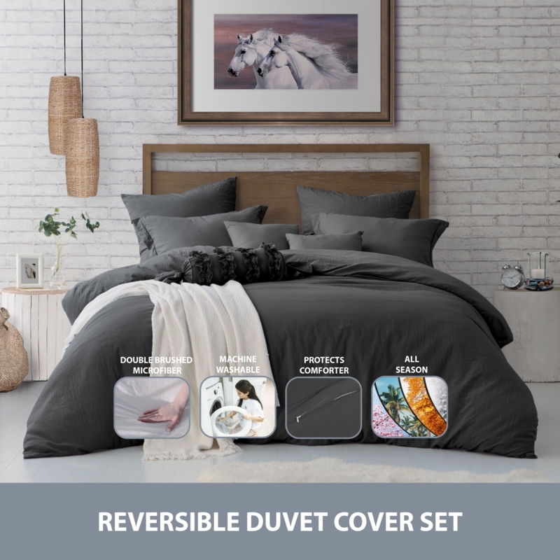 Duvet Cover Set Charcoal Crinkled | Modern Lived-In Bedroom Aesthetic