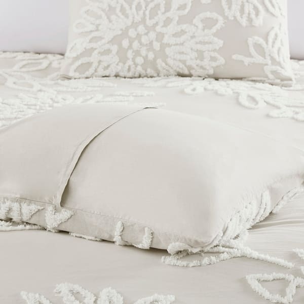 Duvet Cover Set Charcoal Floral Chenille Tufting, High Contrast Bedding