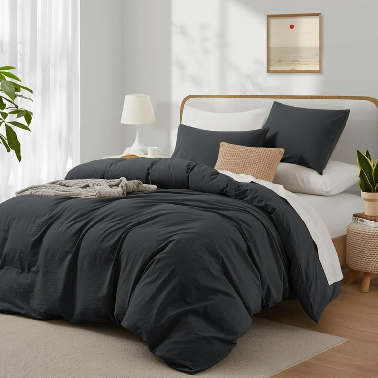 Duvet Cover Set Charcoal Gray Microfiber Button Closure