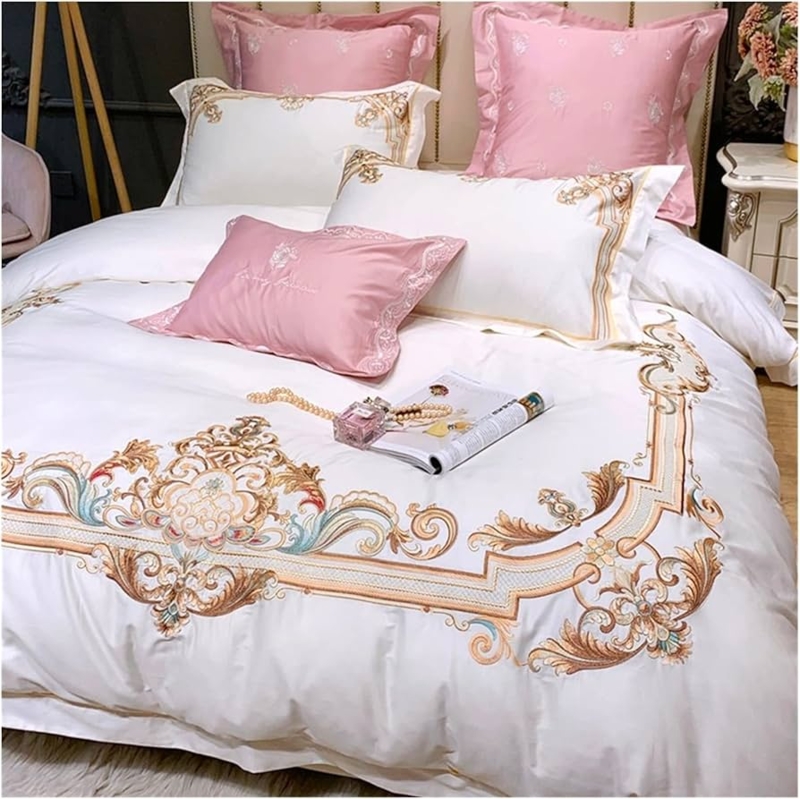 Duvet Cover Set Charcoal Grey Silver Embroidery Sateen Modern Luxury