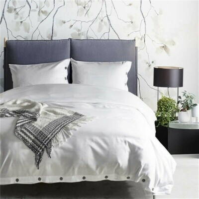 Duvet Cover Set Charcoal Grey Tailored Edges Button Closure Bedding