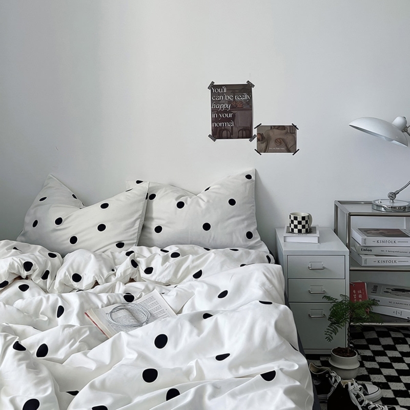 Duvet Cover Set Classic Small Dots Clean Aesthetic Black And White