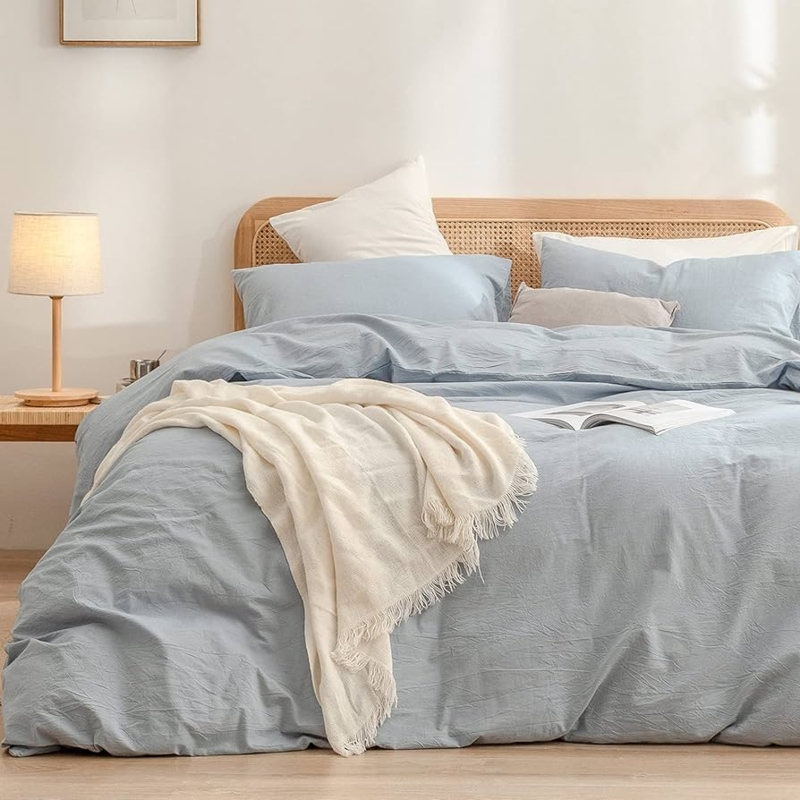 Duvet Cover Set Cornflower Blue Washed | Relaxed Linen Look Duvet