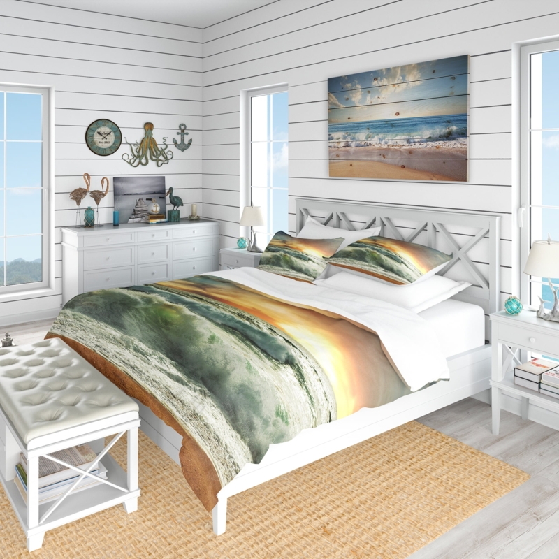 Duvet Cover Set: Crashing Wave Photographic Print, Sunset Colors
