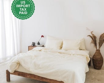 Duvet Cover Set Cream Linen Like Relaxed Fit Rustic Modern Cozy