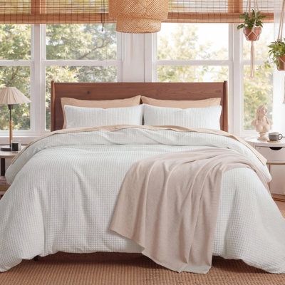 Duvet Cover Set Cream Waffle Weave Texture Scandi Style