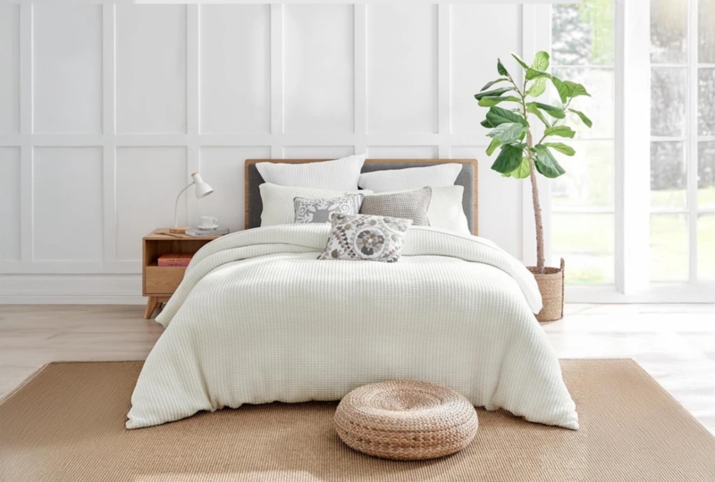 Duvet Cover Set Cream Waffle Weave | Textured Cotton Bedroom Bedding