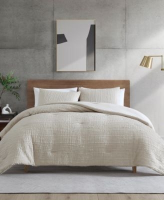 Duvet Cover Set Cream Wavy Embossed Texture Ribbed Serene Minimalist