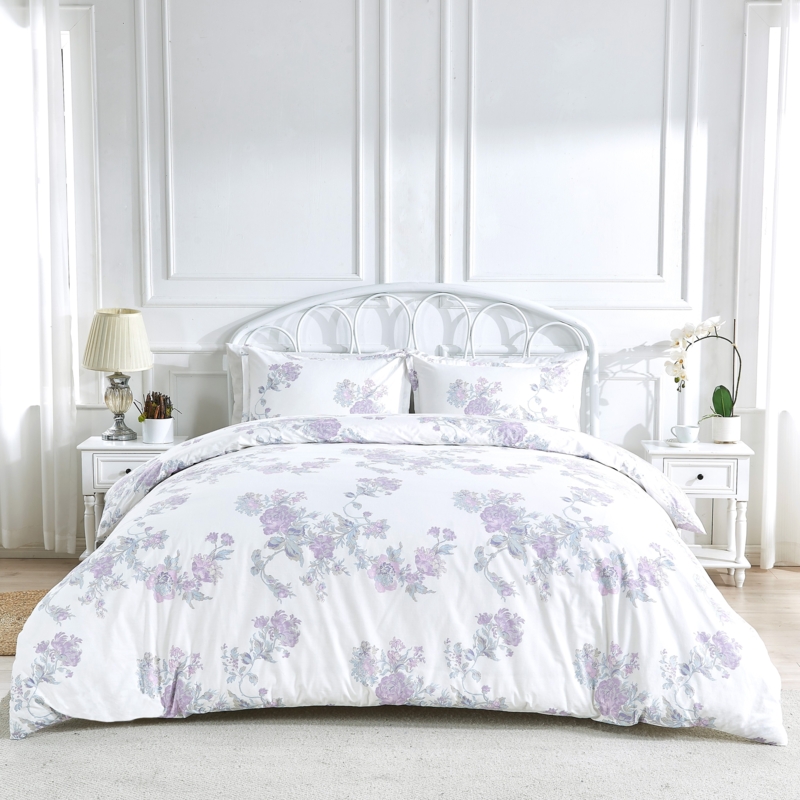 Duvet Cover Set Crisp Percale Jardin Botanical Print Large Scale Florals