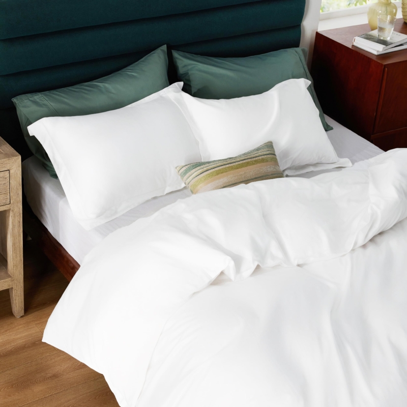 Duvet Cover Set: Crisp White Airy Bedroom with Botanical Accents