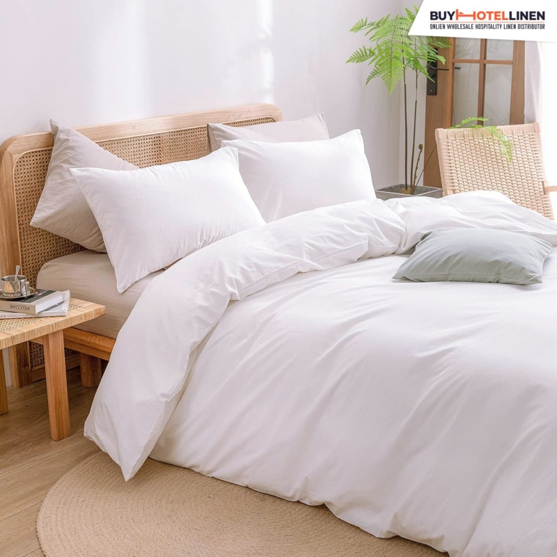 Duvet Cover Set, Crisp White Microfiber-like, Contrasting Tufted Headboard, Hotel Style Bedding