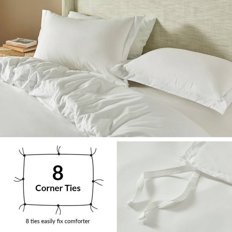 Duvet Cover Set Crisp White with Zipper Closure Detail
