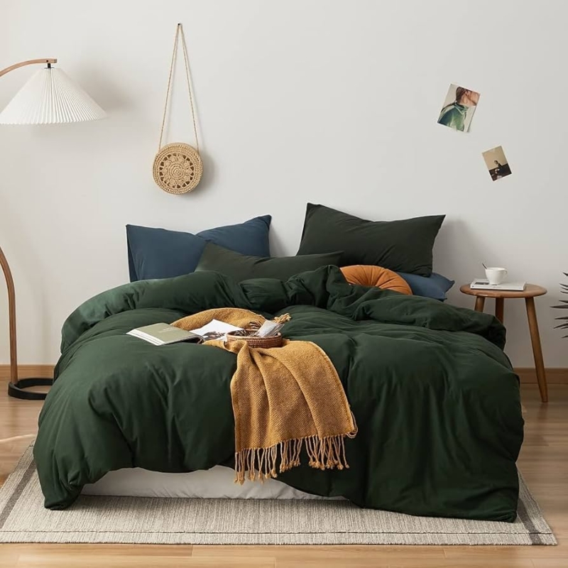 Duvet Cover Set Dark Green Jersey Knit Cozy Bedding