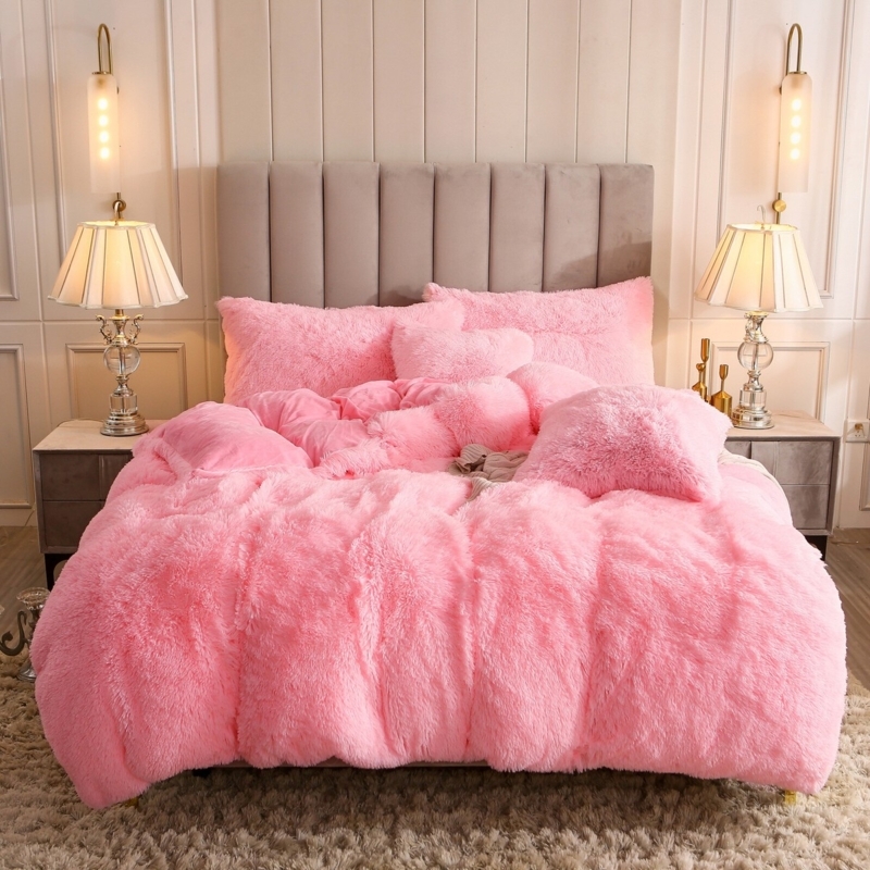 Duvet Cover Set Deep Purple Shaggy Faux Fur High Pile Glam